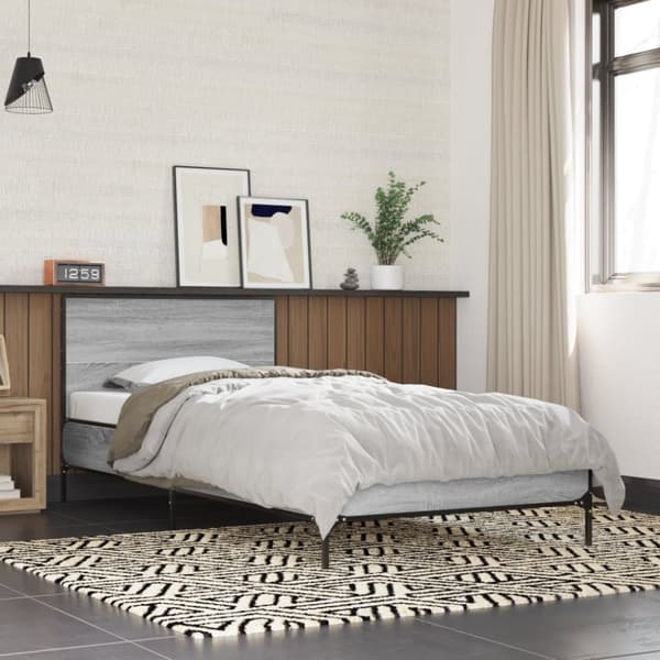 vidaXL sengeramme 90x200 cm konstrueret træ og metal grå sonoma-eg