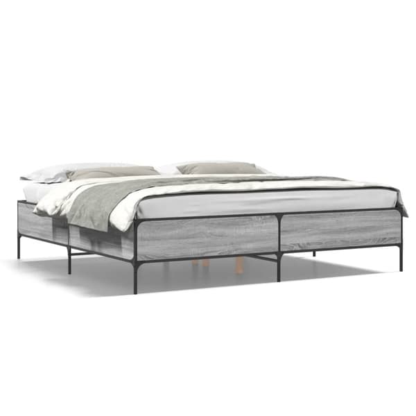 vidaXL Sengeramme grå sonoma 200x200 cm konstruert tre og metall