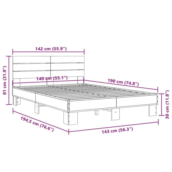 vidaXL Sengeramme brun eik 140x190 cm konstruert tre og metall