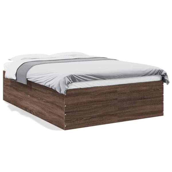 vidaXL sengestel 135x190 cm konstrueret træ brun eg