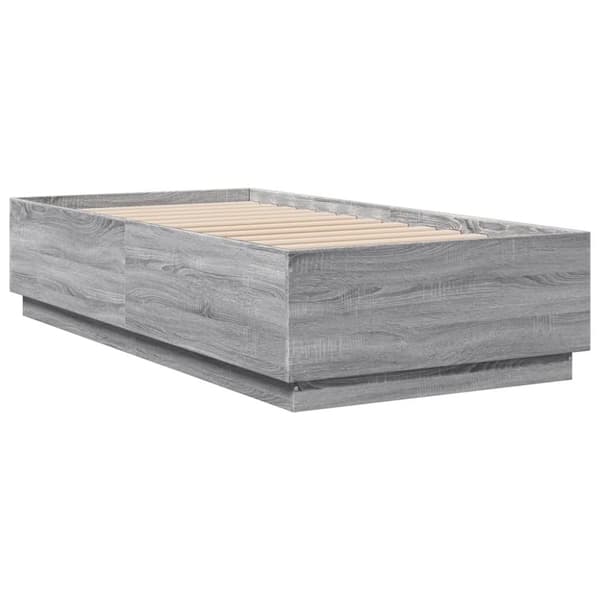 vidaXL Sängynrunko LED-valoilla harmaa Sonoma 90x190 cm tekninen puu