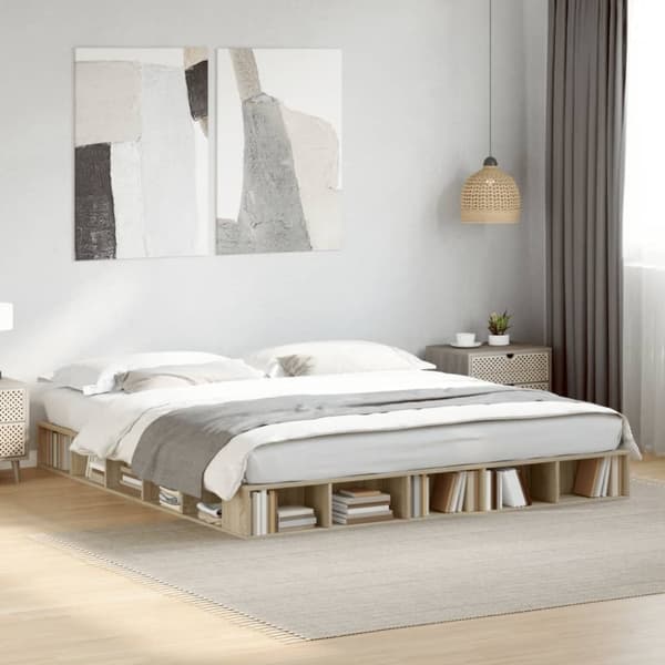 vidaXL sengestel 200x200 cm konstrueret træ sonoma-eg