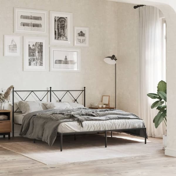 vidaXL sengeramme med sengegavl 150x200 cm metal sort