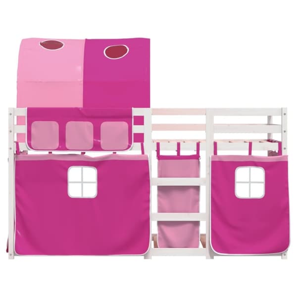vidaXL Loftsäng med rutschkana rosa 75x190 cm massiv furu