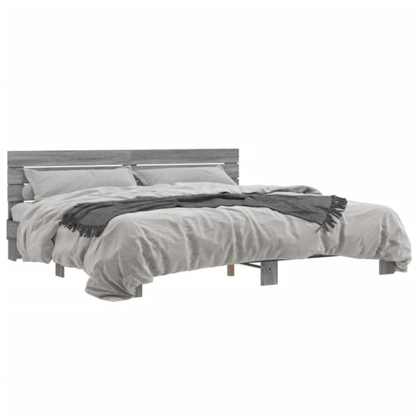 vidaXL sengestel 200x200 cm konstrueret træ og metal grå sonoma-eg