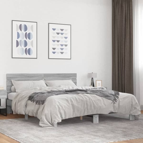 vidaXL sengestel 200x200 cm konstrueret træ og metal grå sonoma-eg