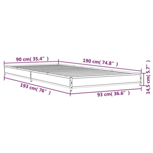 vidaXL Sengeramme sonoma eik 90x190 cm konstruert tre og metall