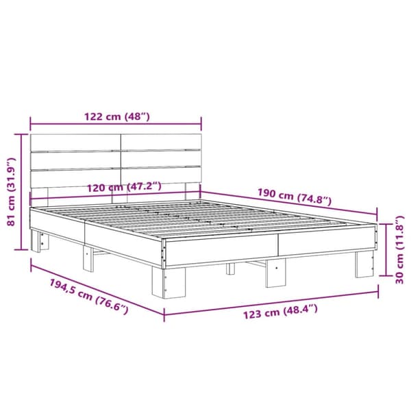 vidaXL Sengeramme sonoma eik 120x190 cm konstruert tre og metall