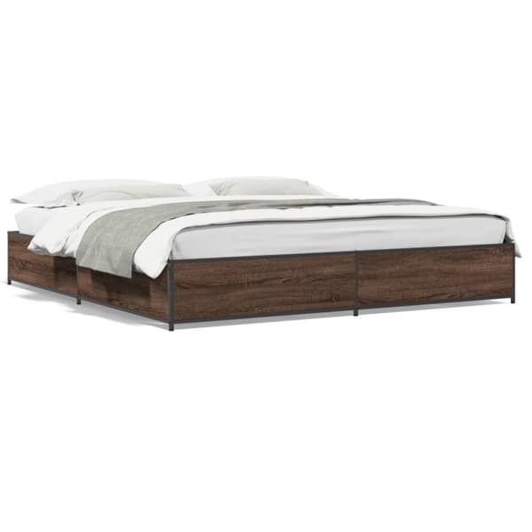 vidaXL Sengeramme brun eik 200x200 cm konstruert tre og metall