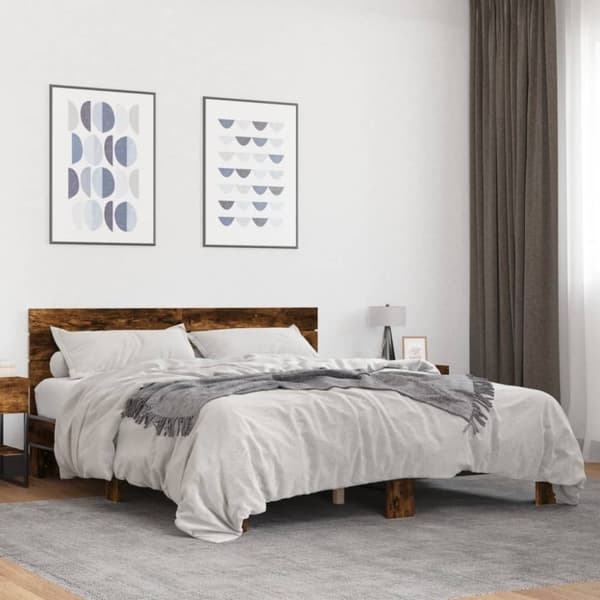 vidaXL Sängynrunko savutammi 160x200 cm tekninen puu ja metalli