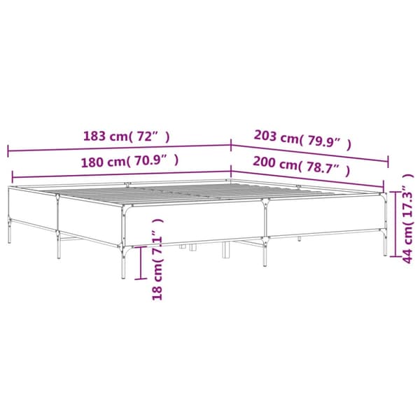 vidaXL sengestel 180x200 cm konstrueret træ og metal sonoma-eg
