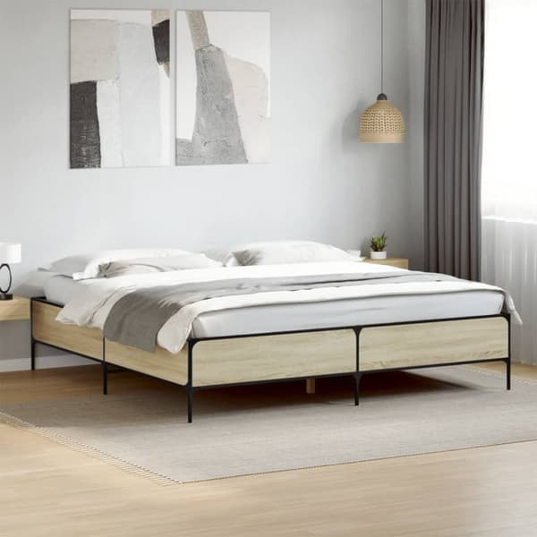 vidaXL sengestel 180x200 cm konstrueret træ og metal sonoma-eg