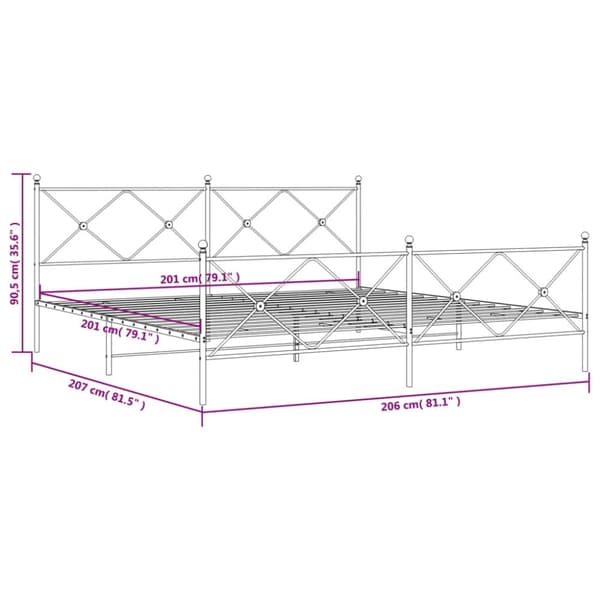 vidaXL Sengeramme i metall med hode- og fotgavl svart 200x200 cm