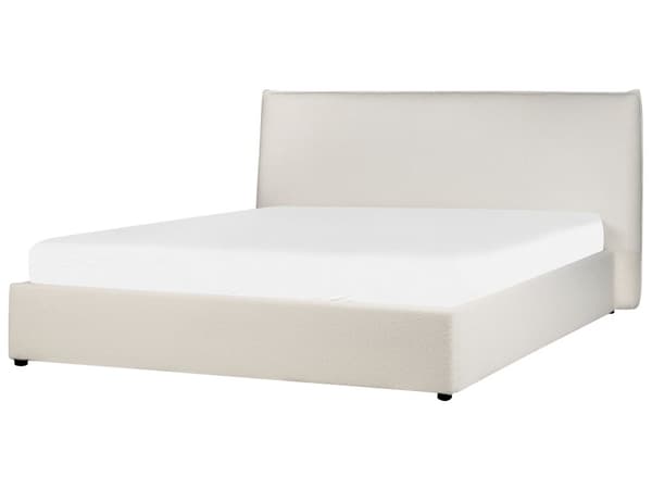 Seng Off White Boucle 180 x 200 cm Moderne To Mands Seng med Opbevaring Blød Sengegavl Dobbeltseng Sengeramme Retro Design