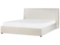 Miniatyrbillede 5 af 11: Seng Off White Boucle 180 x 200 cm Moderne To Mands Seng med Opbevaring Blød Sengegavl Dobbeltseng Sengeramme Retro Design