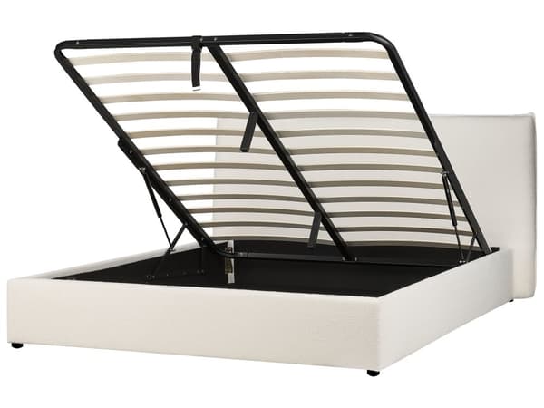Seng Off White Boucle 180 x 200 cm Moderne To Mands Seng med Opbevaring Blød Sengegavl Dobbeltseng Sengeramme Retro Design