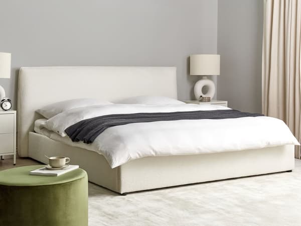 Seng Off White Boucle 180 x 200 cm Moderne To Mands Seng med Opbevaring Blød Sengegavl Dobbeltseng Sengeramme Retro Design