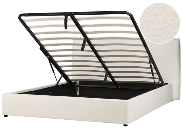 Seng Off White Boucle 180 x 200 cm Moderne To Mands Seng med Opbevaring Blød Sengegavl Dobbeltseng Sengeramme Retro Design