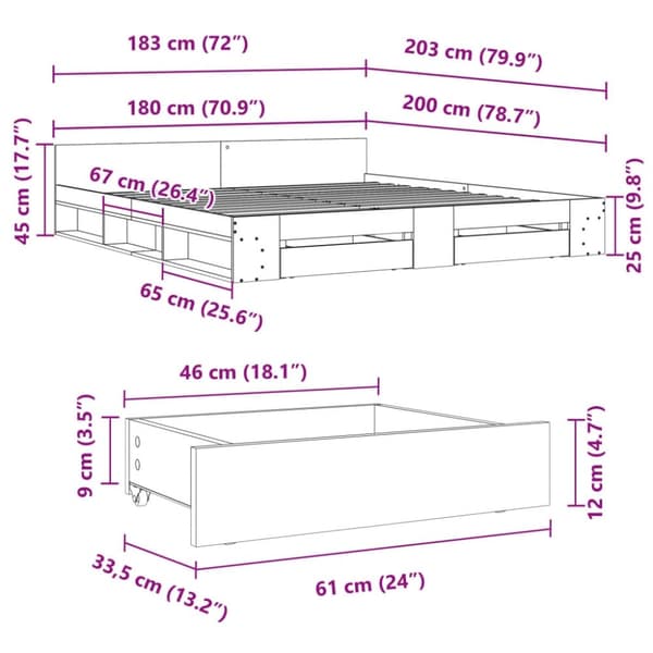 vidaXL sengeramme med skuffer 180x200 cm konstrueret træ hvid