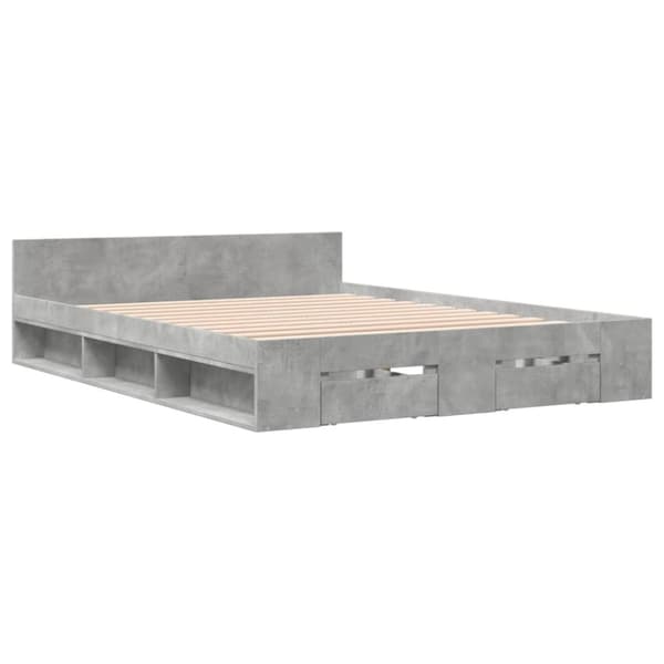 vidaXL sengeramme med skuffer 150x200 cm konstrueret træ betongrå