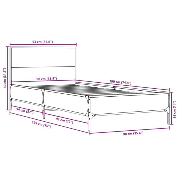 vidaXL sengeramme 90x190 cm konstrueret træ og metal sonoma-eg