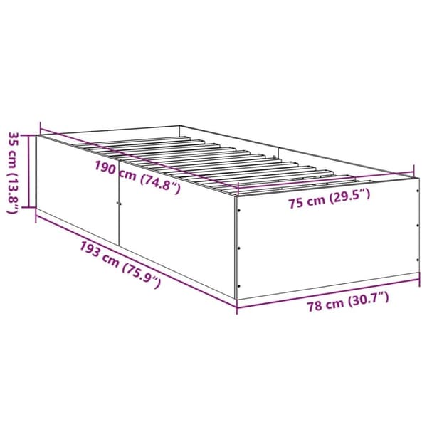 vidaXL Sängynrunko harmaa Sonoma 75x190 cm tekninen puu