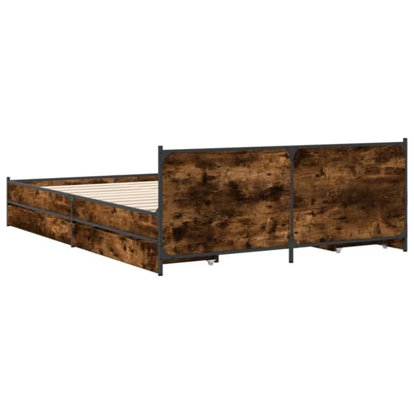 vidaXL Sengeramme med skuffer røkt eik 135x190 cm konstruert tre