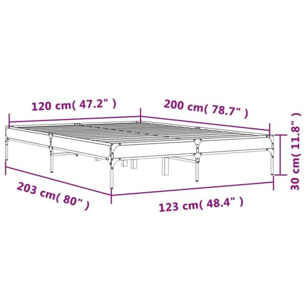 vidaXL Sengeramme grå sonoma 120x200 cm konstruert tre og metall
