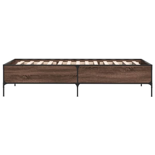 vidaXL Sengeramme brun eik 100x200 cm konstruert tre og metall