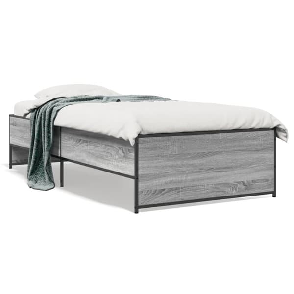 vidaXL Sängynrunko harmaa Sonoma 90x200 cm tekninen puu ja metalli