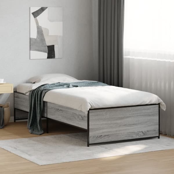 vidaXL Sängynrunko harmaa Sonoma 90x200 cm tekninen puu ja metalli