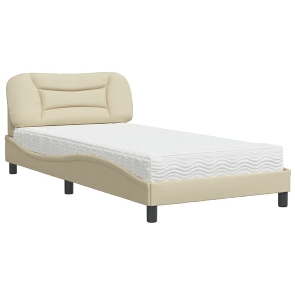 vidaXL seng med madras 100x200 cm stof cremefarvet