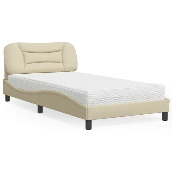 vidaXL seng med madras 100x200 cm stof cremefarvet