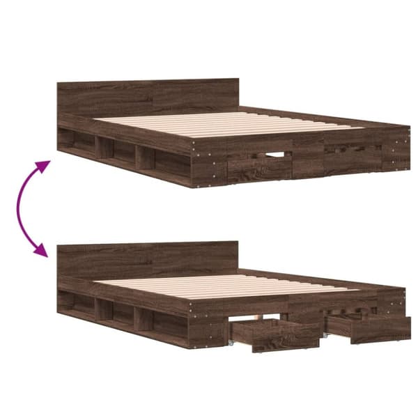 vidaXL Sengeramme med skuffer sonoma eik 150x200 cm konstruert tre