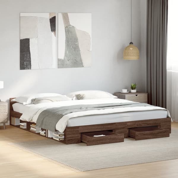 vidaXL Sengeramme med skuffer brun eik 200x200 cm konstruert tre