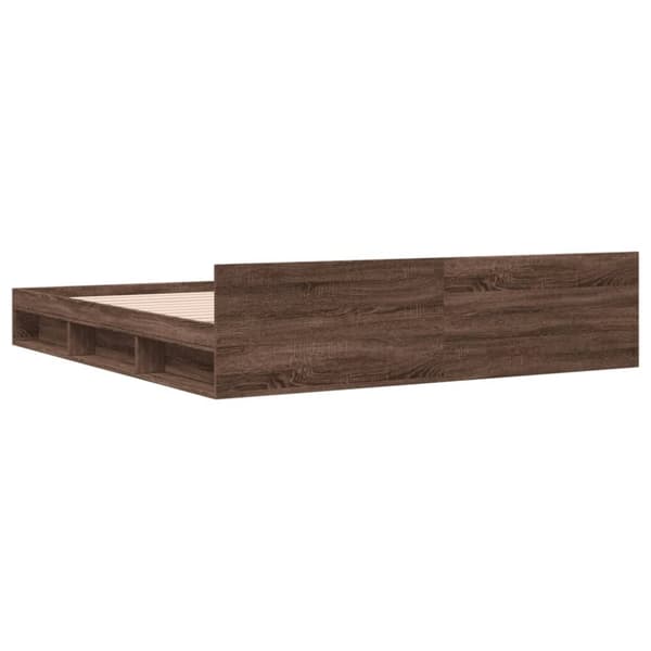 vidaXL sengeramme med skuffer 200x200 cm konstrueret træ brunt eg