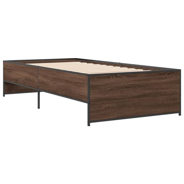 vidaXL Sängynrunko ruskea tammi 90x200 cm tekninen puu ja metalli