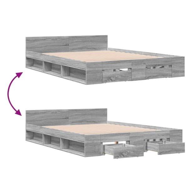 vidaXL sengeramme med skuffer 140x200 cm konstrueret træ grå sonoma-eg