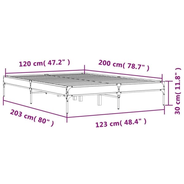 vidaXL Sängram brun ek 120x200 cm konstruerat trä och metall