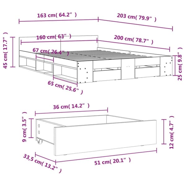 vidaXL Sengeramme med skuffer svart 160x200 cm konstruert tre