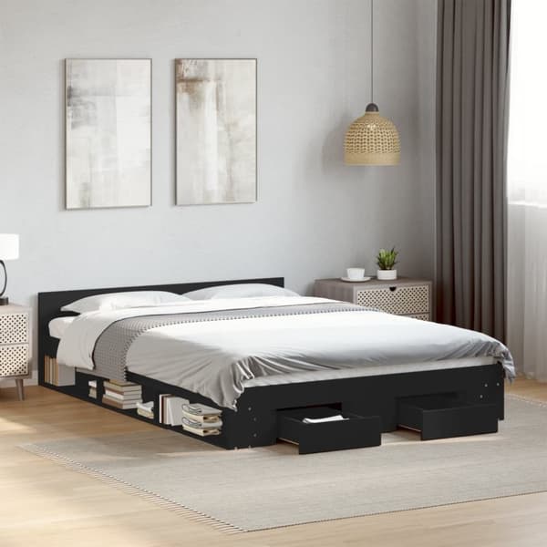 vidaXL sengeramme med skuffer 140x190 cm konstrueret træ sort