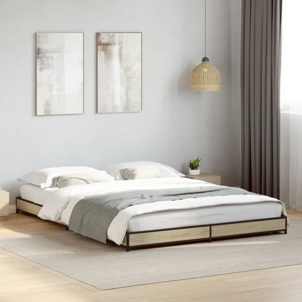 vidaXL sengestel 120x190 cm konstrueret træ og metal sonoma-eg