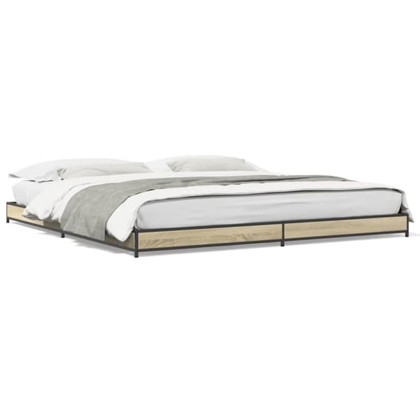 vidaXL sengestel 200x200 cm konstrueret træ og metal sonoma-eg