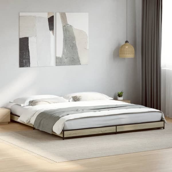 vidaXL sengestel 200x200 cm konstrueret træ og metal sonoma-eg