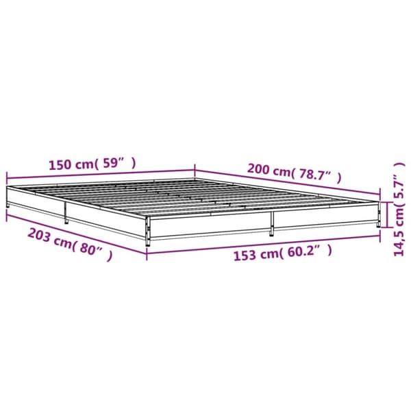 vidaXL Sängram rökfärgad ek 150x200 cm konstruerad trä och metall