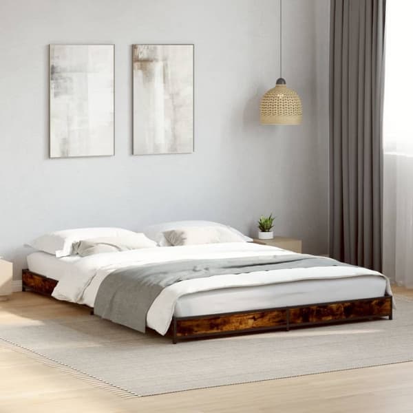 vidaXL Sängram rökfärgad ek 150x200 cm konstruerad trä och metall