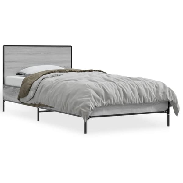 vidaXL sengeramme 90x190 cm konstrueret træ og metal grå sonoma-eg