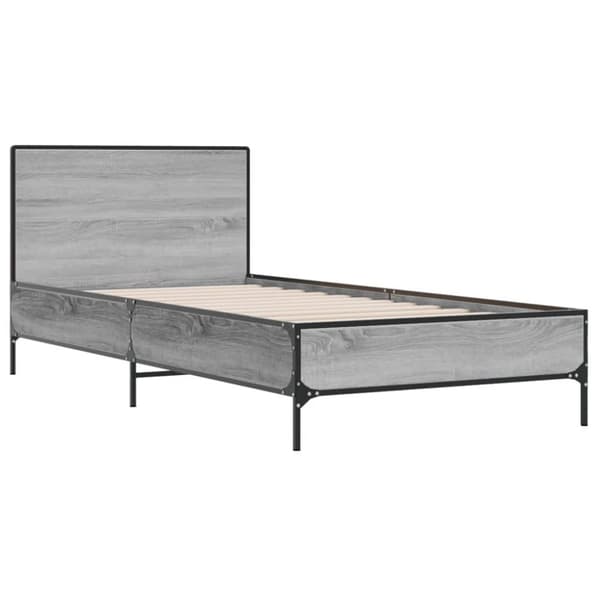 vidaXL sengeramme 90x190 cm konstrueret træ og metal grå sonoma-eg
