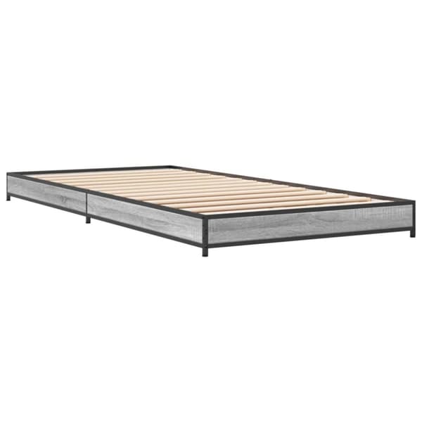 vidaXL Sängynrunko harmaa Sonoma 90x190 cm tekninen puu ja metalli
