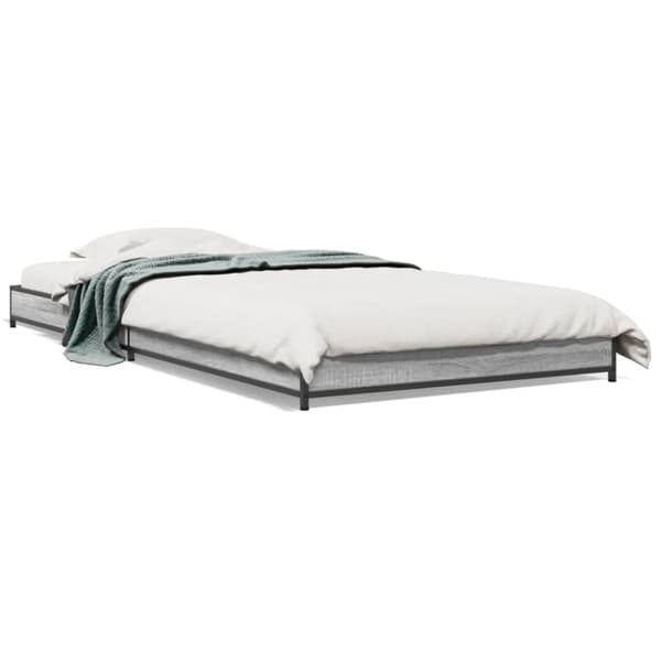 vidaXL Sängynrunko harmaa Sonoma 90x190 cm tekninen puu ja metalli